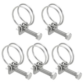 PATIKIL 24-28mm Adjustable Double Wire Hose Clamp, 5 Pcs 304 Stainless Steel Wire Hose Clips Pipe Tube Clamps for Dust Collection Rubber PVC Pool Pump Hose