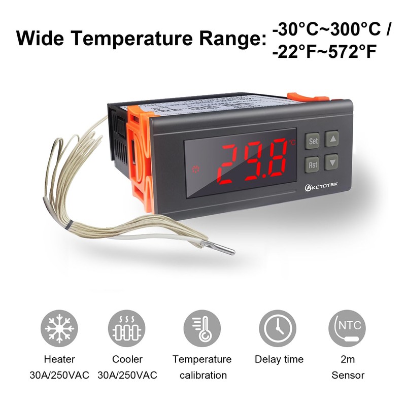 KETOTEK Temperature Controller with Sensor 230 V 30 A, Digital