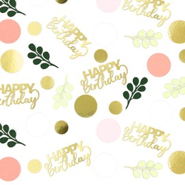 Vofrise 300PC Pink and Sage Green Happy Birthday Confetti for Table Boho Birthday Decorations for Women/Girl Round Dots Eucalyptus Table Scatters Party Supplies