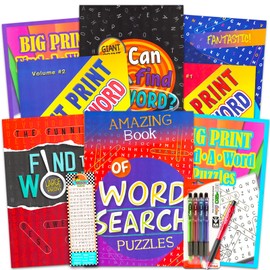 Crenstone Exclusive Bulk Large Print Word Find Books for Adults, Seniors - Bundle with 8 Jumbo Word Search Puzzle Books with Giant Print, 3 Pens, and Bookmark | Over 480 Word Search Puzzles