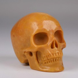 MR.SKULL 2.0" Natural China Yellow Jasper Crystal Skull, Hand Carved Gemstone Fine Art Sculpture, Crystal Healing Skull,Home Decoration Statue, Unique Gift.