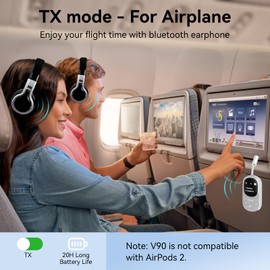 Giecy Airplane Bluetooth 5.3 Transmitter Receiver Adapter, Supports 2 AirPods or Headphones with aptX Low Latency, 3.5mm AUX Jack Wireless Audio Transmitter for Planes, Airline, Travel, TV