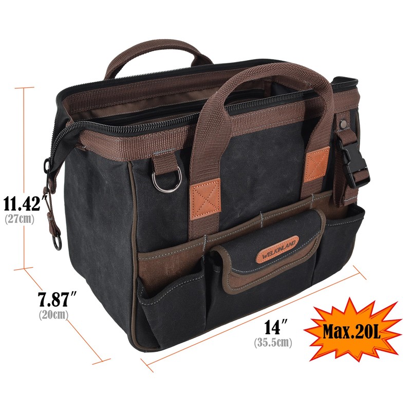 WELKINLAND 30-Pockets Canvas tool bag, 14-Inch Heavy Duty tool bag,