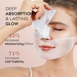 JUST Junly Bio-Collagen Face Mask Sheets, 5-Pack Hydrating, Moisturizing & Brightening Skincare for Glowing Skin, Anti-Aging Sheet Masks for All Skin Types, Deep Nourishing Facial Treatment