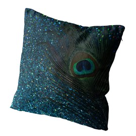 Suike Glittery Aqua Peacock Feather Fancy Hidden Zipper Home Sofa Decorative Throw Pillow Cover Cushion Case Square 16x16 Inch Two Sides Design Printed Pillowcase