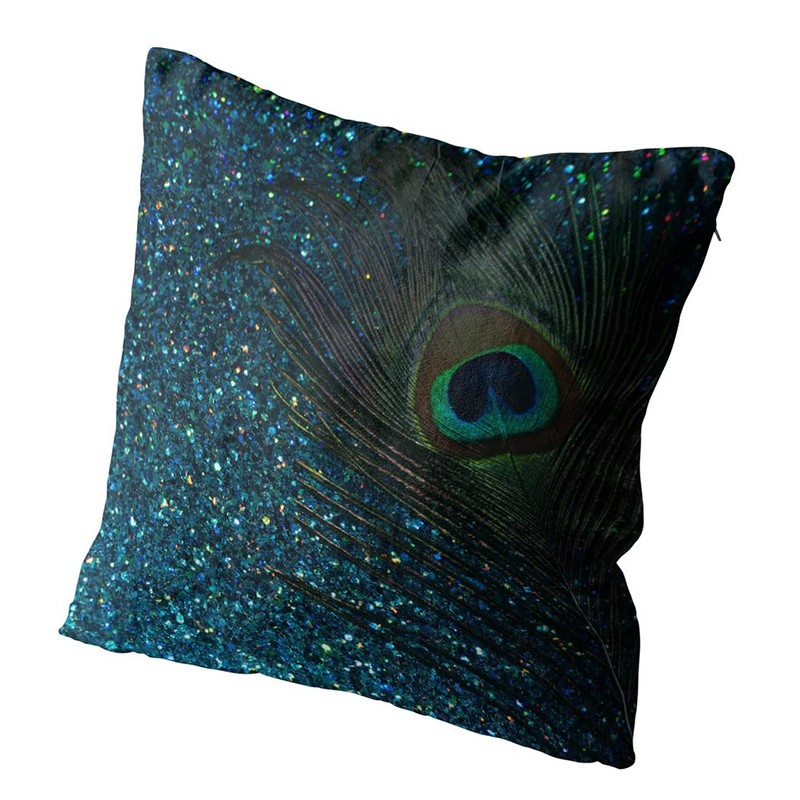 Suike Glittery Aqua Peacock Feather Fancy Hidden Zipper Home Sofa