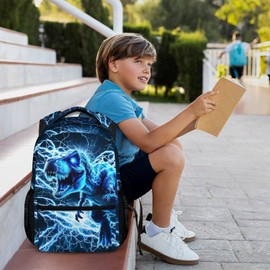 CUSTOMJOY Dinosaur Backpack for Boys, Kids Lightning Bookbag Gift for Kindergarten Primary Middle Senior, 17 Inch Lightweight Cool Backpacks for School