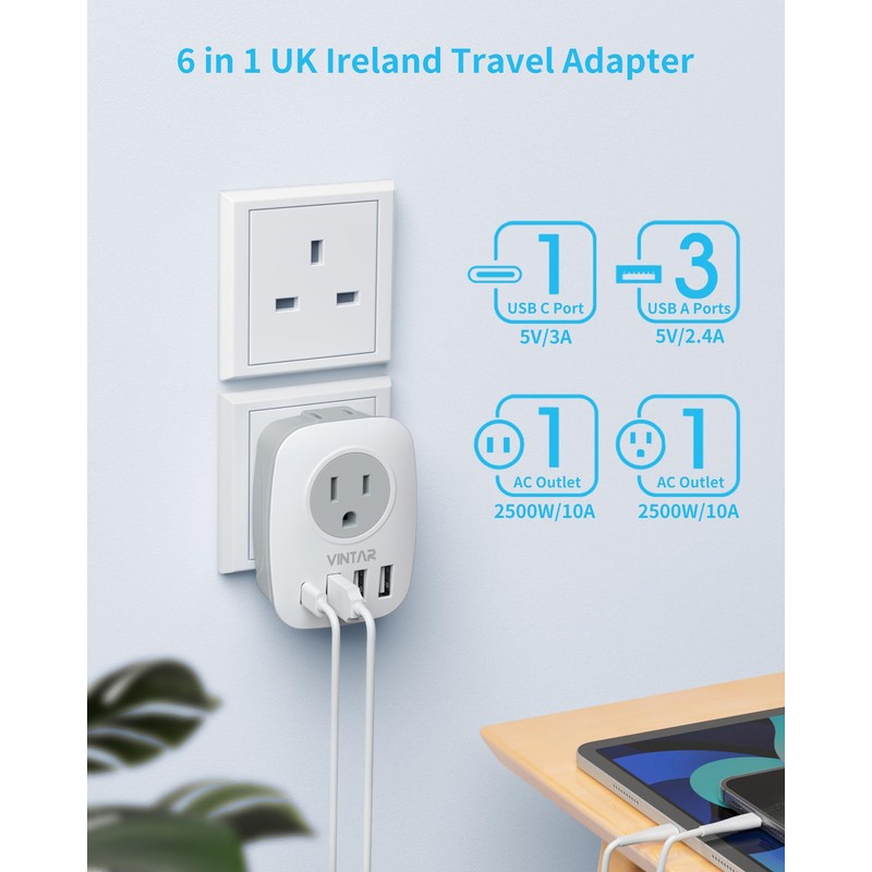 US to UK Ireland Travel Plug Adapter 2 Pack, VINTAR
