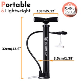 Portable Bike Floor Pump Automatically Reversible Presta & Schrader Valves Mini Bicycle Air Pump 120PSI with Multifunction Ball Needle