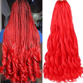 Unionbeauty Red French Curl Braiding Hair 22 Inch French Curly Braiding Hair 8 Packs Bouncy Spanish Curls Pre Stretched Body Wave for Boho Box Braids Crochet Hair Synthetic Hair Extension for Woman