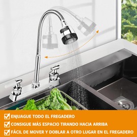 Mezcladora para Fregadero,Llaves para Fregadero de Cocina Flexible con Pulverizador de Modo Dual,Grifos para Cocina con 2 Asas para RV,Mezcladora para Cocina de Acero Inoxidable