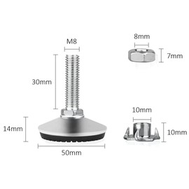 Drenky Levelling Feet, 4 Packs M8x30mm Metal Adjustable Furniture Legs Heavy Duty Thread Glides Levelers with T-Nuts and Screw Nuts Silent Non-Slip Base