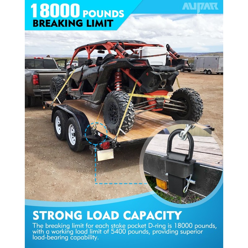 Aupar 5/8" Heavy-Duty Stake Pocket D Rings with Anti-Loss Cord