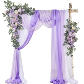 Fsslower Wedding Arch Flowers with Drape Kit (Pack of 5) - 2pcs Artificial Flower Swag with 3pcs Draping Fabric for Wedding Ceremony and Reception Backdrop Decoration (Lilac)