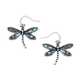 Liavy's Dragonfly Fashionable Earrings - Fish Hook - Abalone Paua Shell - Unique Gift and Souvenir
