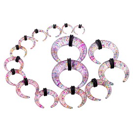 YOFANST Acrylic Crescent Shaped Horseshoes Taper Set Pincher Septum Rings Gauges 14G 12G 10G 8G 6G 4G 2G 0G 00G, 9 Pairs Powder Rainbow
