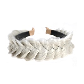 TOECWEGR Braided Headband WithTooth Wide Braid Messy Hair Hoop WomenFashion Hair Accessories (White Grey)