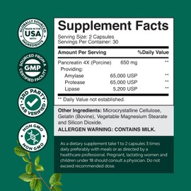 Natures Craft- “Enzimas Digestivas Pancreatina para la Salud Digestiva Enzimas Pancreáticas para Humanos con Carbohidratos Grasas y