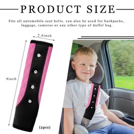 DXNQ 2PCS Bling Car Seat Belt Covers, Leather Soft Seat Belt Shoulder Pad Cushion with Diamond, Sparkling Seatbelt Strap Neck Shoulder Protective Cover for More Comfortable Driving (Pink)