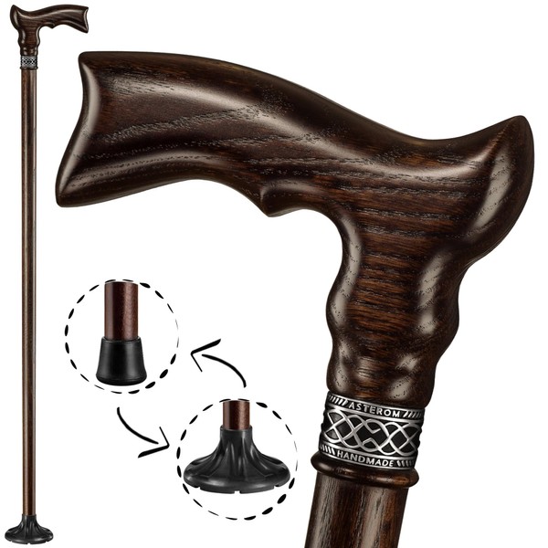 Asterom Handcrafted Ergonomic Wooden Walking Cane for Men and Women