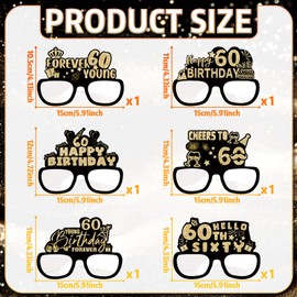 COLANANA Birthday Party Glasses Decoration, 6 Pieces 60th Birthday Party Decorations, Funny Paper 60th Birthday Glasses Decoration, Birthday Photo Booth Props Accessories for Women Men