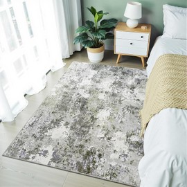 Enqinar Modern Abstract 3x5 Washable Rug, Non Slip Area Rug, Soft Low Pile Ultra Thin Entryway Rugs, Stain Resistant Distressed Doormat for Indoor Entry, Living Room, Bedroom, Green