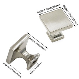 homdiy Cabinet Knobs Brushed Nickel 5 Pack - HD6785SNB Soild WxW:1-1/10 inch Metal Drawer Knobs Square Kitchen Cabinet Hardware Knobs for Bathroom, Closet, Wardrobe