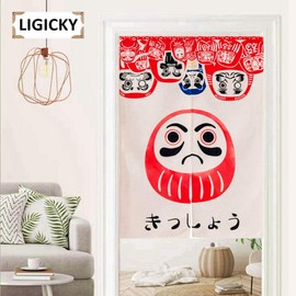 LIGICKY Noren Japanese Style Doorway Curtain Cotton Linen Doll Daruma Printed Window Treatment Door Tapestry for Home Decoration 33.5" Width x 47.2" Long