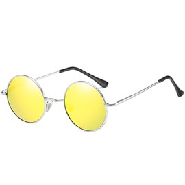 LASPOR Gafas de sol polarizadas redondas para gafas hippie John Lennon con marco de metal, lente 100% con bloqueo UV, Multicolor, Talla unica