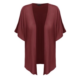 Urban CoCo Women's Lightweight Short Sleeve Kimono Cardigan Casual Cover Ups (Wine Red, L)
