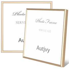 Autjvy 6x6 Picture Frame Set of 2, Brass Modern Thin Aluminum Metal Square Photo Frame with HD Glass, Display for Tabletop and Wall, 2 Pack