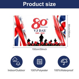 YOFANUP VJ Day 80th Anniversary Flag 2025, VJ Day 80th Anniversary Decoration, 3ft x 5ft, Premium Flag with Metal Eyelets, VJ Day Flag for Home, School, Garden, Street Decorations
