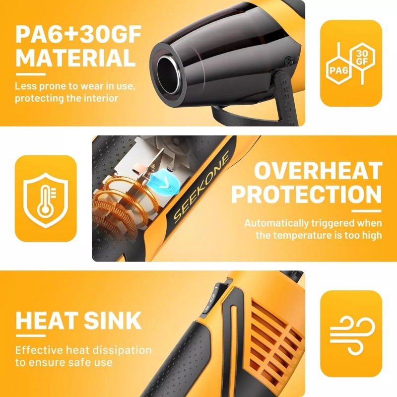 SEEKONE Mini Heat Gun, 350W 2-Temp Settings 500℉ & 842℉
