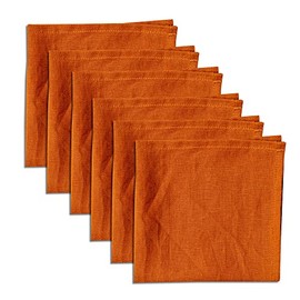 Linendo Linen Napkins, 100% Pure Linen, Orange, 38 x 38 cm, Pack of 6, European Flax, Linen Napkins, Washable Reusable Fabric Napkins