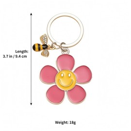 Cute Flower Keychain with Smiley Face Center and Bee Charm for Women's Bag Decoration and Car Keychain