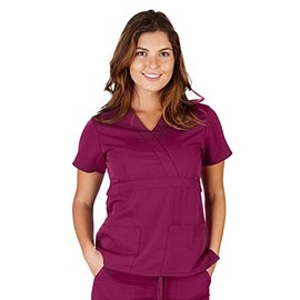 Ultra Soft Brand Scrubs - Premium Womens Junior Fit 3 Pocket Mock Wrap Scrub Top, Burgundy 36144-Small