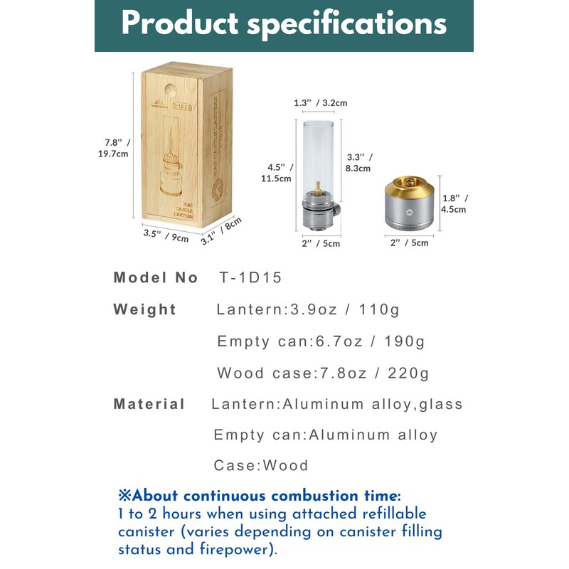 Campingmoon T-1D15 Camping Gas Lantern with Empty Tank Wooden Lantern