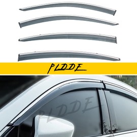 PLDDE 4X Window Visors Compatible With 2014-2021 Mazda 6 Smoke Tint With Chrome Trim Smoke Tint With Chrome Trim Outside Mount Tape On/Clip On Style PVC Sun Rain Guard Vent