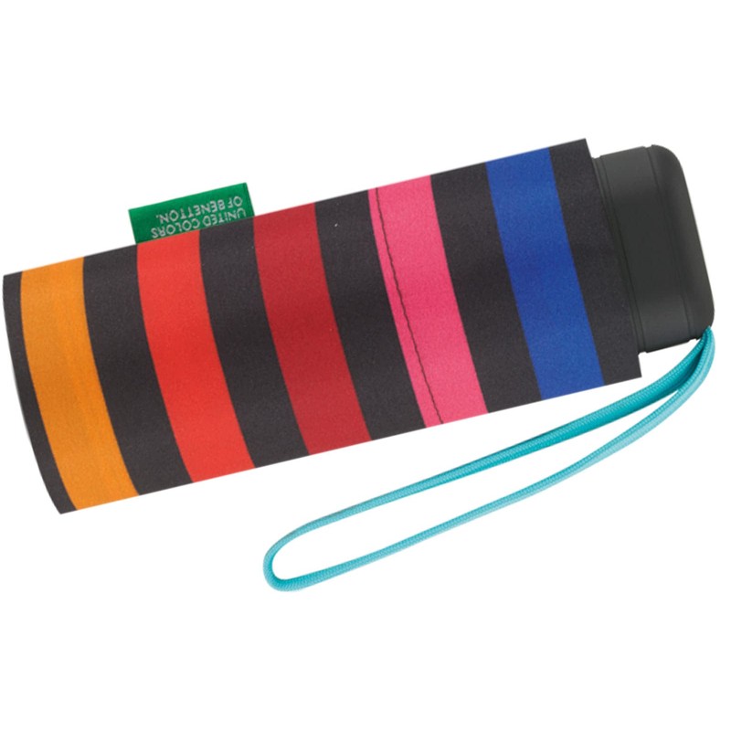 Benetton Umbrella Multistripe Rainbow Pocket Umbrella Ultra Mini Flat, Pocket