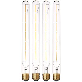 VCTC Lighting T300 6W Dimmable Led Edison Light Bulb T10(T30) Long Tubular Antique LED Filament Light,60 Watt Equivalent,4000K Daylight White,E26 Base, 600LM, Clear Glass,11.8in(300mm), 4-Pack