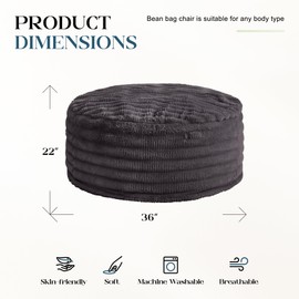 Hobestluk Bean Bag Chairs Beanbag Chair with Filler Adult Bean Bags with Fluffy Ripple Cover, Giant Bean Bag Chairs for Aduts (Dark Grey, 3FT - 36" x 36" x 22")
