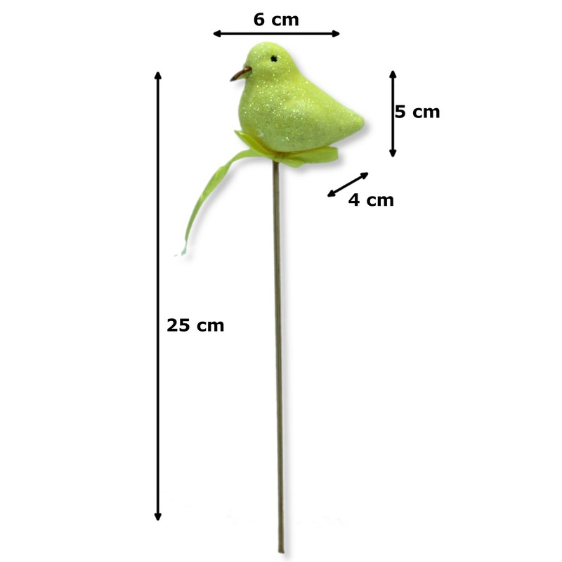 Flower Stakes Glitter Bird Yellow 6 x 25 cm Pack