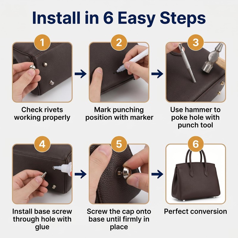 26Pcs Screw-Back Handbag Purse Feet with Screwdriver & Hole Puncher,Alloy/Brass