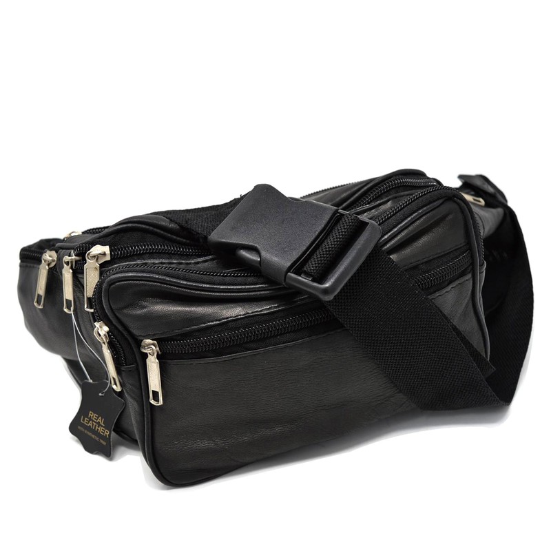Leather Waist Bag Bum Bag Travel Pouch Pack 5 zips