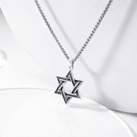 DOTBJ 925 Sterling Silver David Star Pendant Necklace with Stainless Steel Chain 55.88 cm + 5 cm, Sterling Silver, No Gemstone