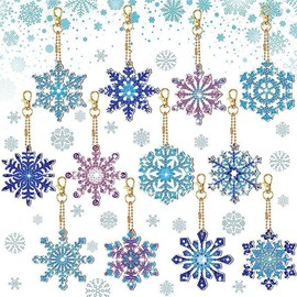 Syntego 5D Snowflake 12pcs DIY Assorted Diamond Art Keyrings by Number Double Sided Rhinestone Craft Keychain, Gifts, Phone, Bag, (Snowflakes)
