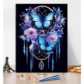 croshom Adults Paint by Number- Dream Catcher Paint by Numbers Kits on Canvas for Beginners, Butterfly Acrylic Painting by Numbers Kits Without Frame for Home Decor 12x16 inch