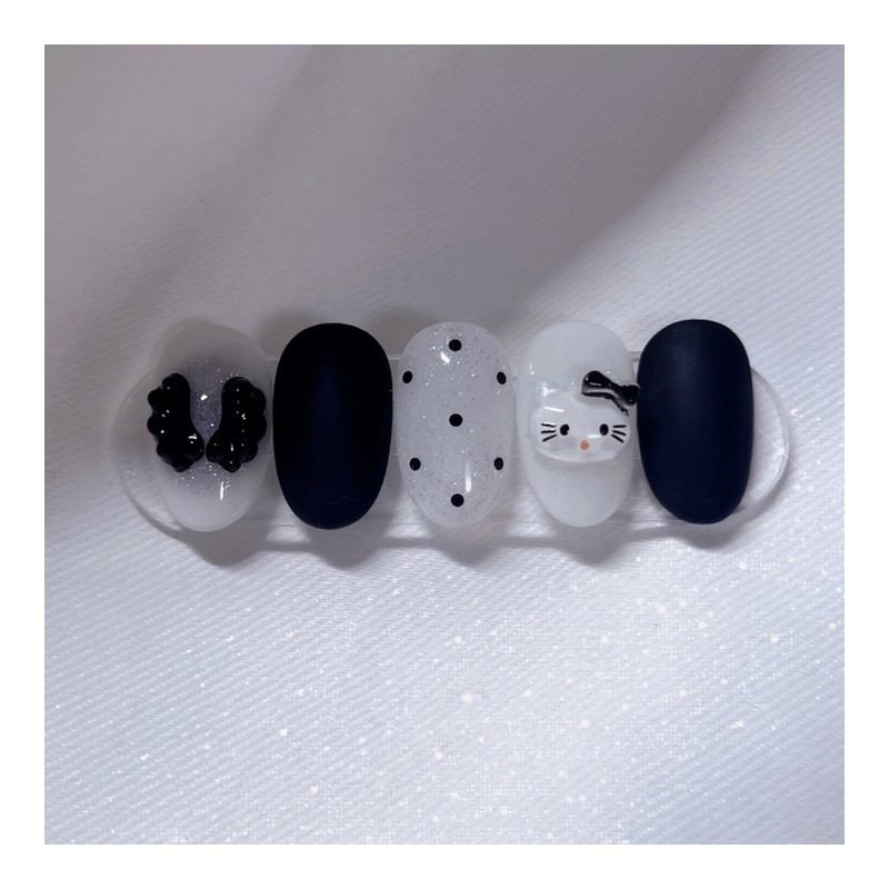 [Handmade Nail Tips] Devil Cat Nail Tips - Petit Coffin