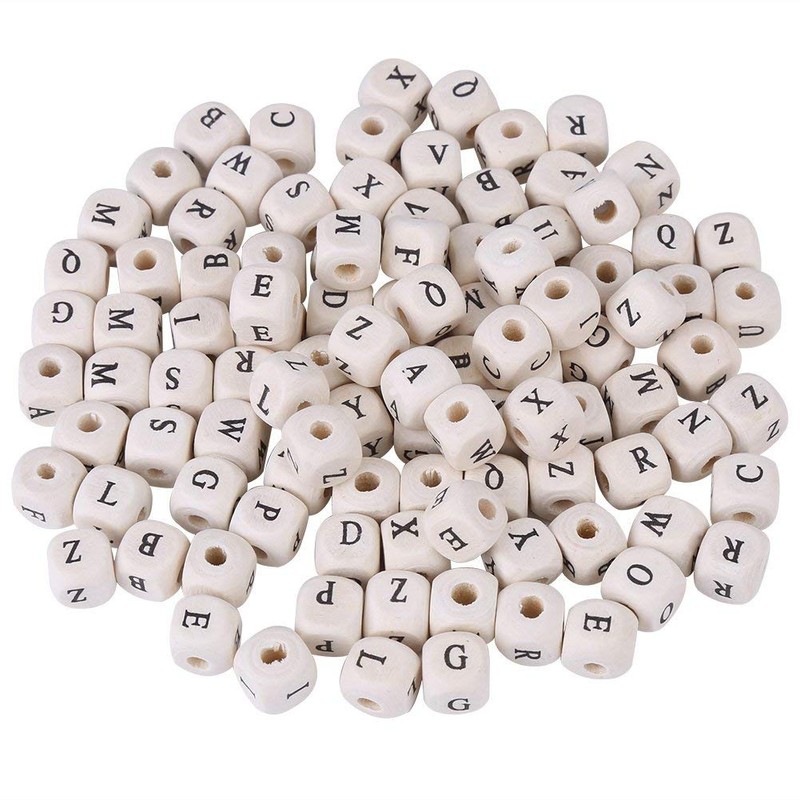 Wooden Letter Beads, Letter Beads, 100 Pieces Cube Beads Cube