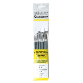 Winsor & Newton Foundation Acrylic Short Handle 6 Pack, Wood, Multicoloured, 7 x 1 x 4.3 cm